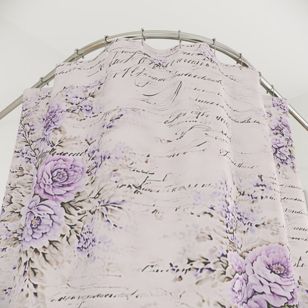 Chateaucore Lavendar Roses Floral Shower Curtain, Victorian Bathroom Decor, French Script Country, Shabby Chic, Housewarming Wedding Gift