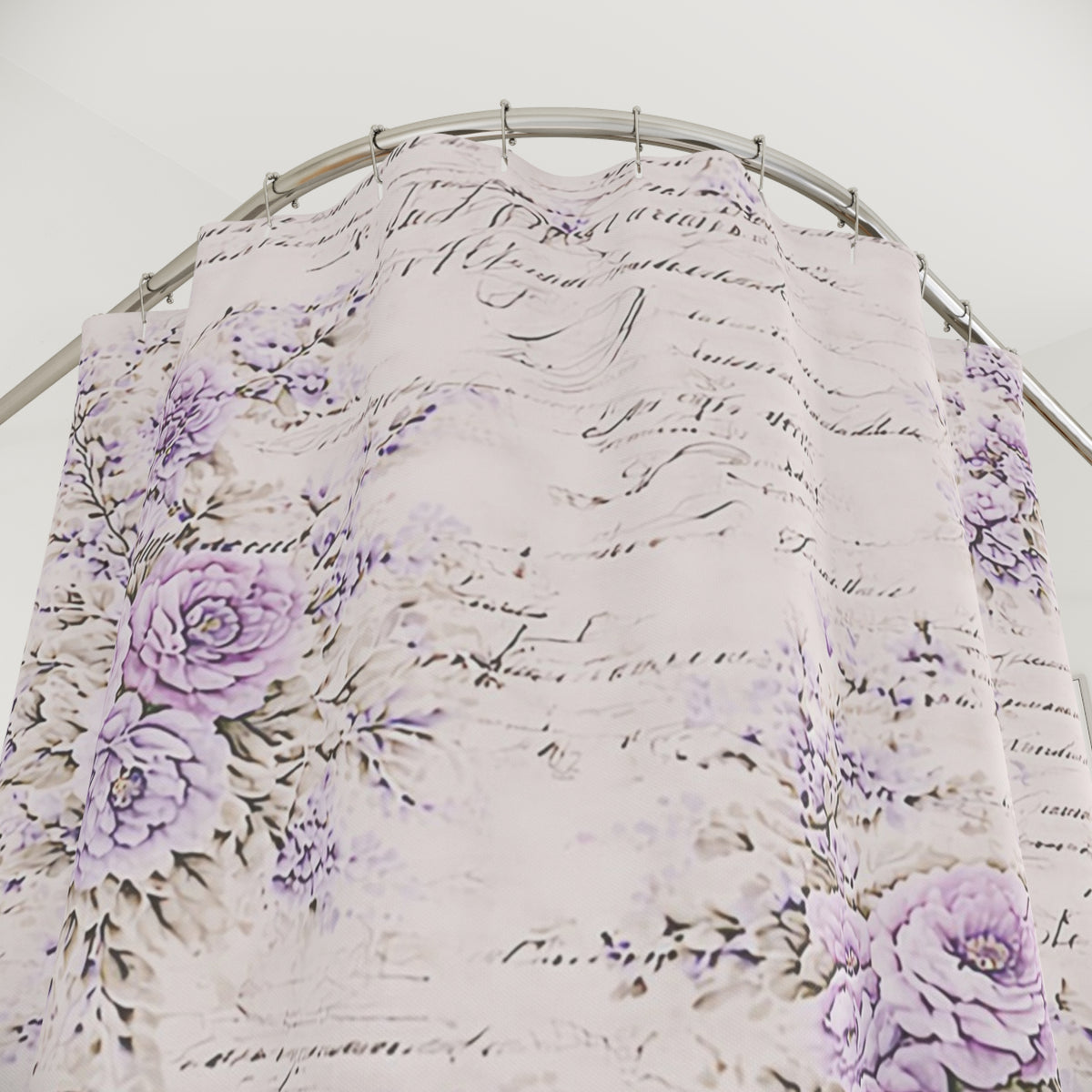 Chateaucore Lavendar Roses Floral Shower Curtain, Victorian Bathroom Decor, French Script Country, Shabby Chic, Housewarming Wedding Gift