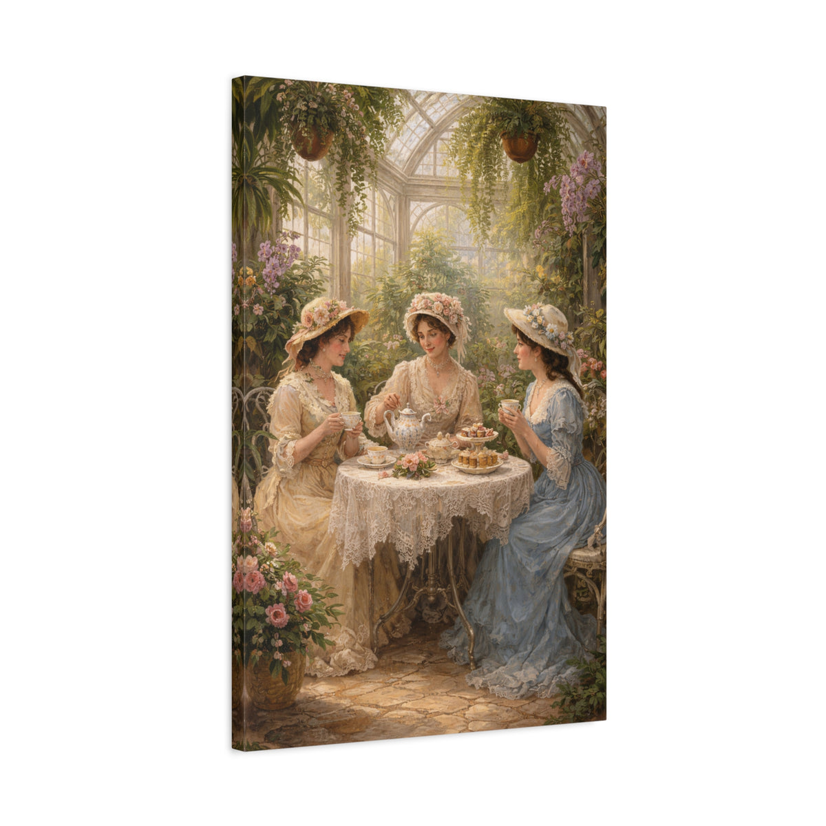 Vintage Ladies Tea Party Canvas Wall Art Print, Feminine Wall Hanging Decor, Victorian 1800's Ladies, Home Decor, Gift for Her, Elegant Art