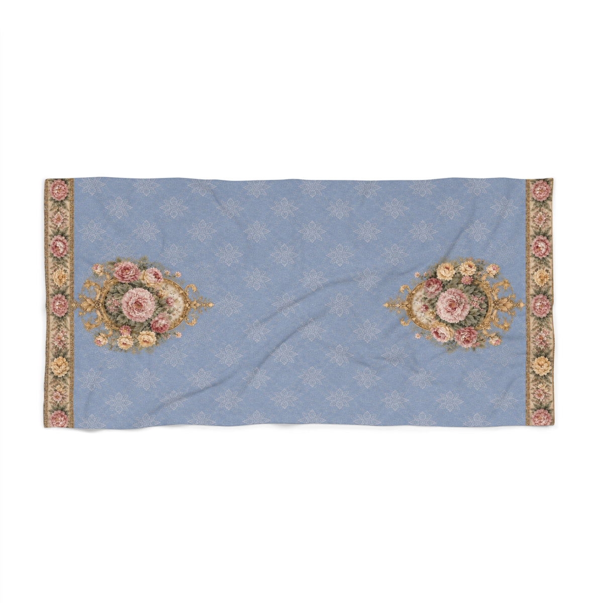 Dusty Blue Blush Rose Oversized Bath Towel, French Country Chateaucore Floral Bath Sheet, Vintage Victorian Bathroom Decor