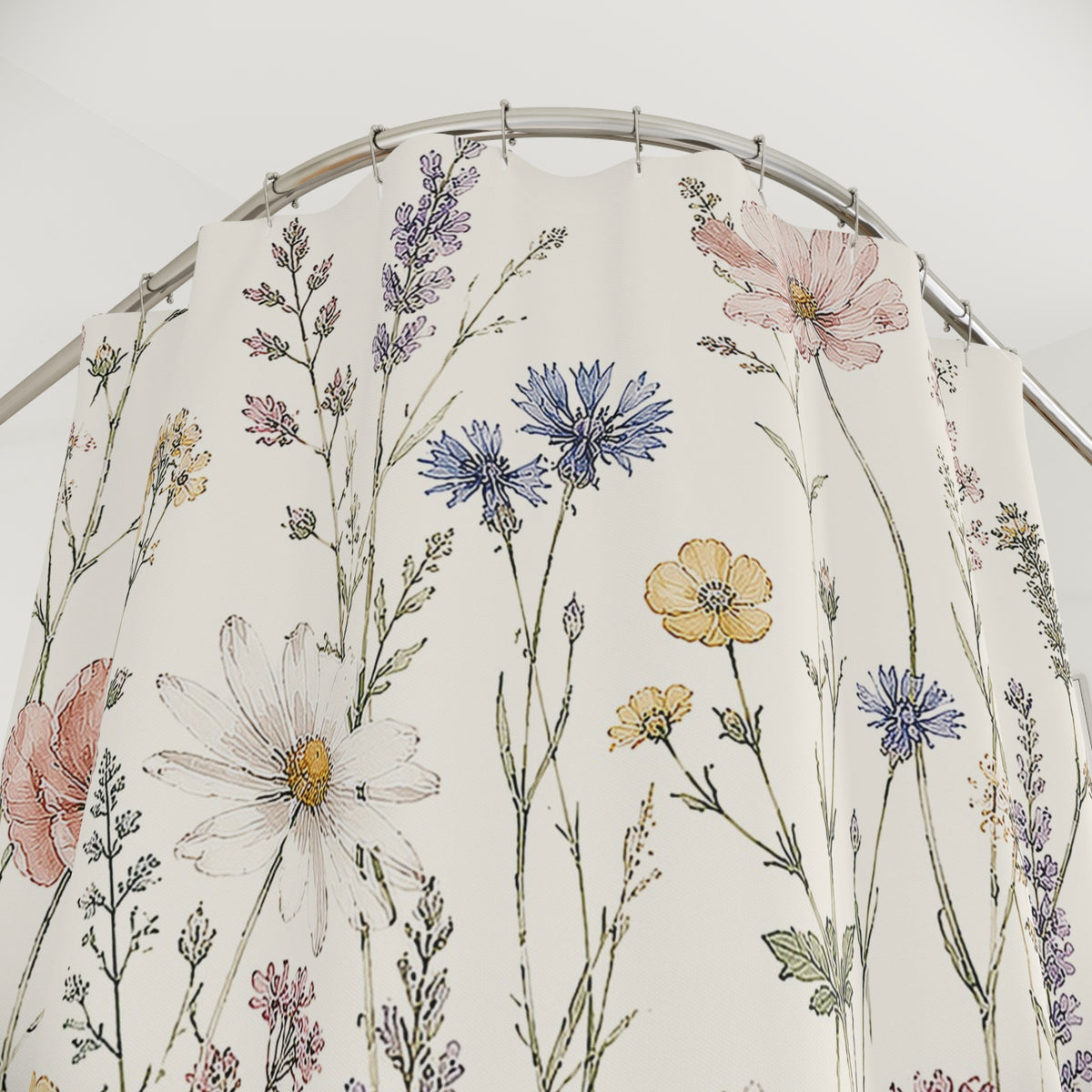 Wildflower Shower Curtain, Floral Bathroom Decor, Cottagecore Bath Pastel Flower Bathroom, Feminine Farmhouse Decor, Botanical Home Gift