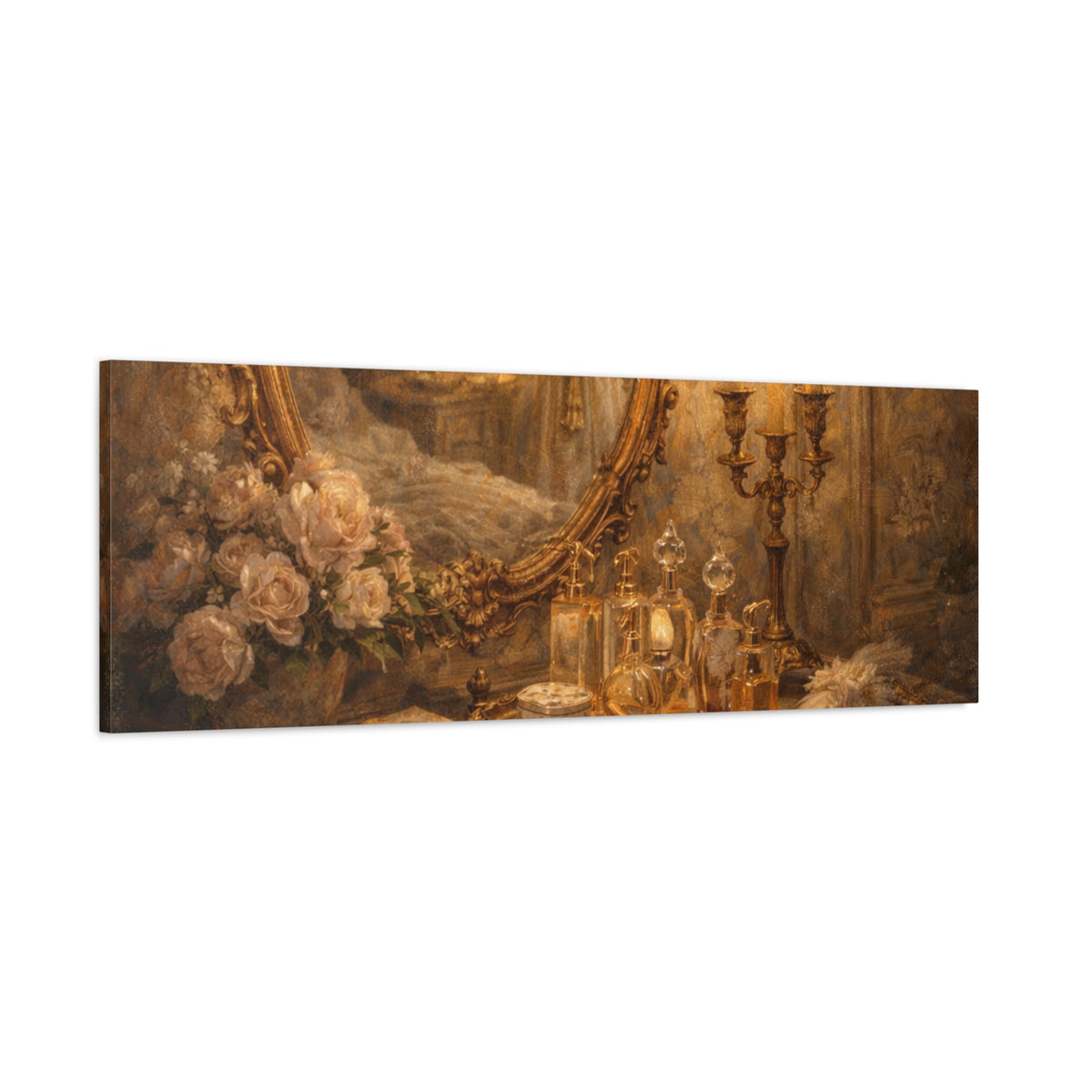 French Country Perfume Vanity Canvas Wall Art Print, Chateaucore Floral Wall Hanging Decor, Victorian Romantic Home Decor, Gift Mom Grandma
