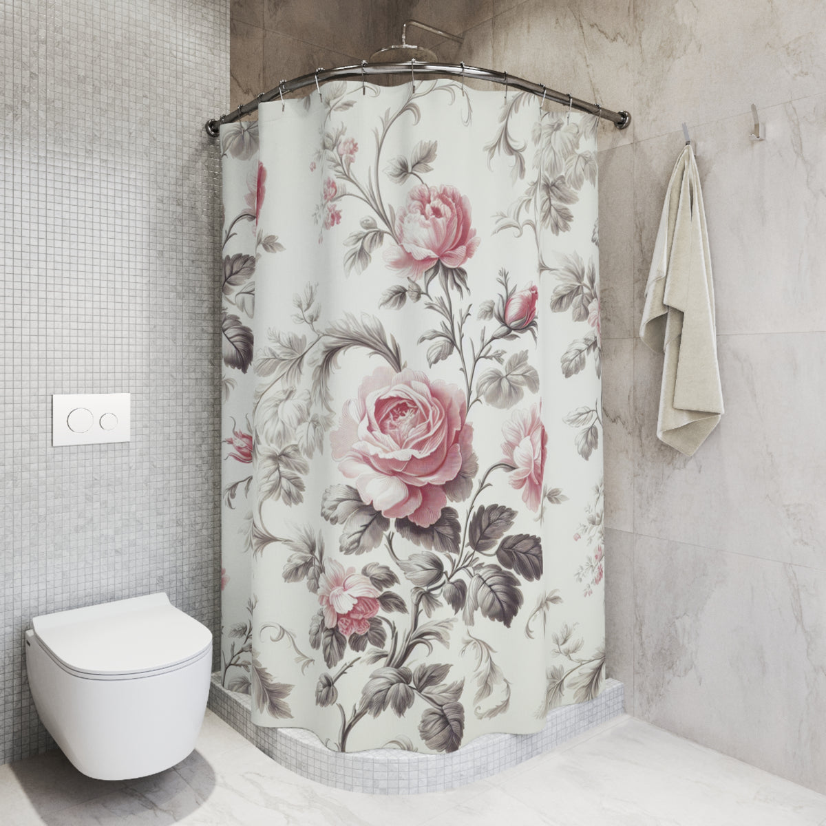 Pink Rose French Toil Floral Shower Curtain, Victorian Bathroom Decor, Vintage French Country Cottage, Shabby Chic, Housewarming Gift