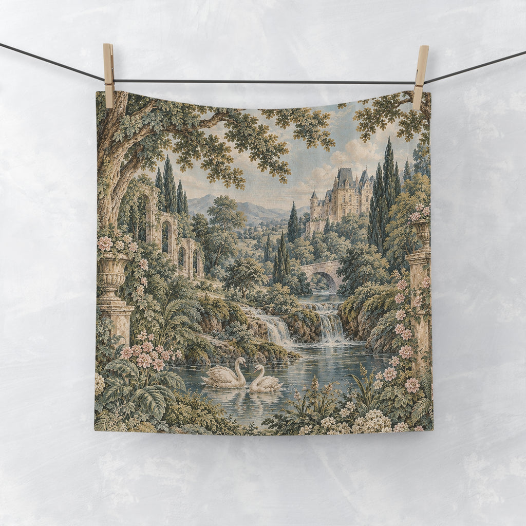 Romantic Swan Lake Face Towel — Vintage Garden Scenic Washcloth