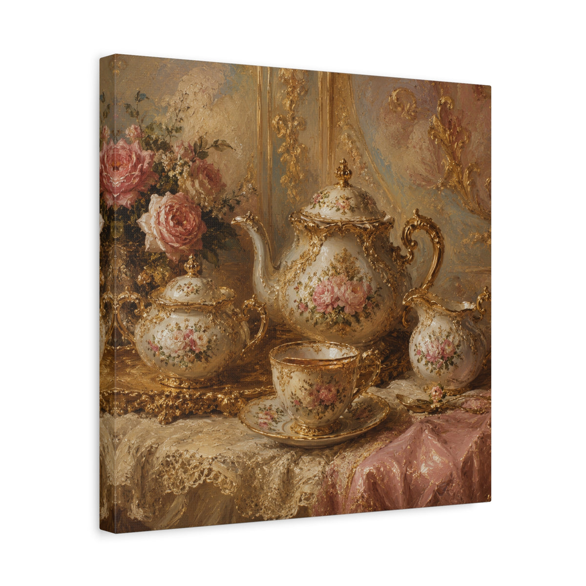 Rococo Tea Set Canvas Wall Art Print, Feminine Wall Hanging Decor, Mary Antoinette Royalty, Home Decor, Dining Room Elegant Art, Home Gift