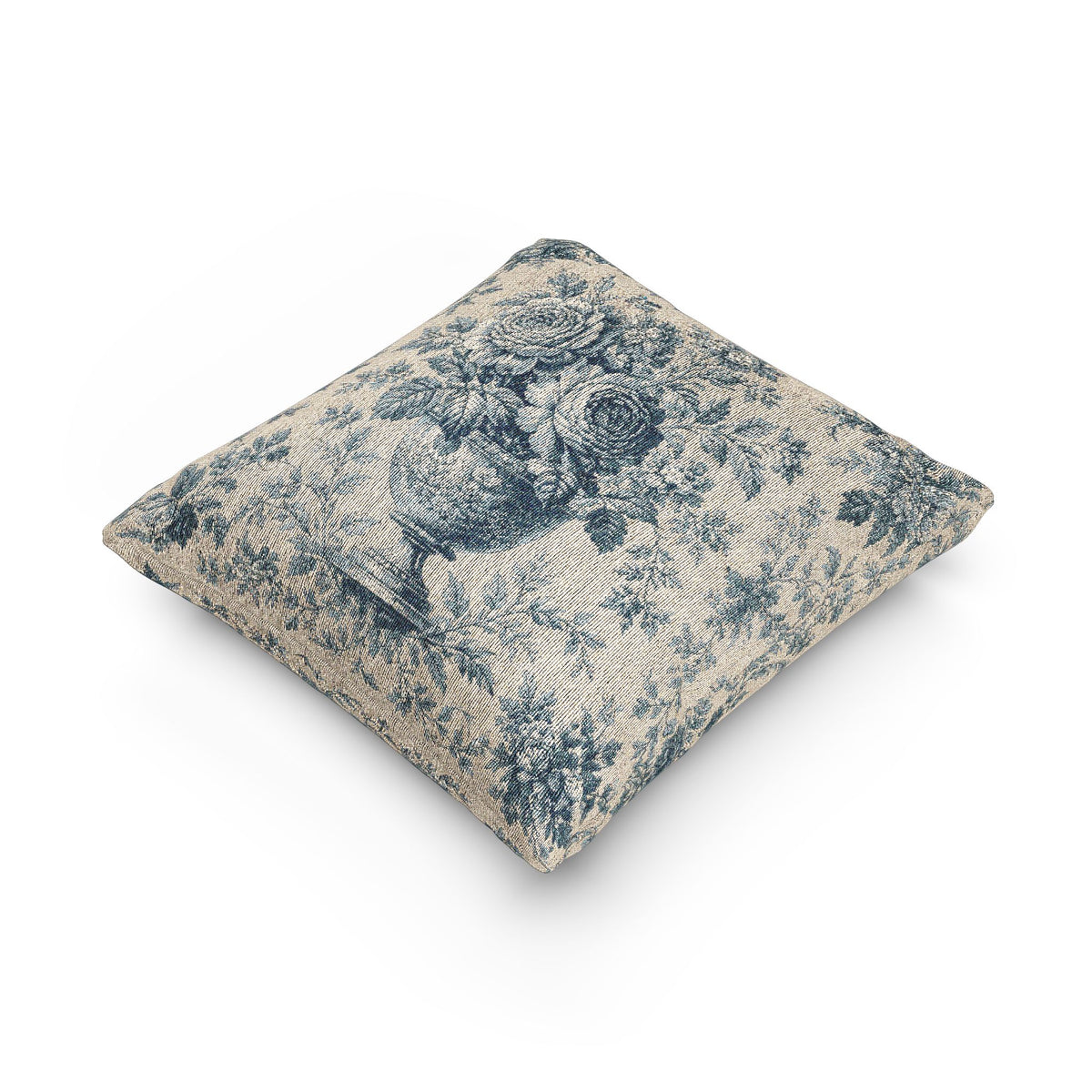 Blue French Toile Woven Tapestry Pillow – Vintage Chateaucore French Country Decorative Accent Pillow