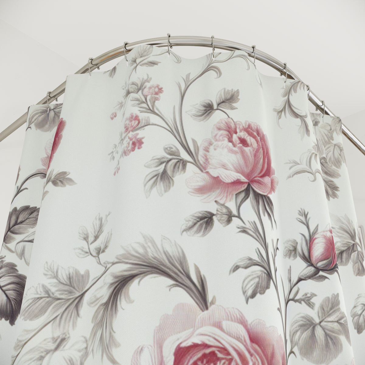 Pink Rose French Toil Floral Shower Curtain, Victorian Bathroom Decor, Vintage French Country Cottage, Shabby Chic, Housewarming Gift
