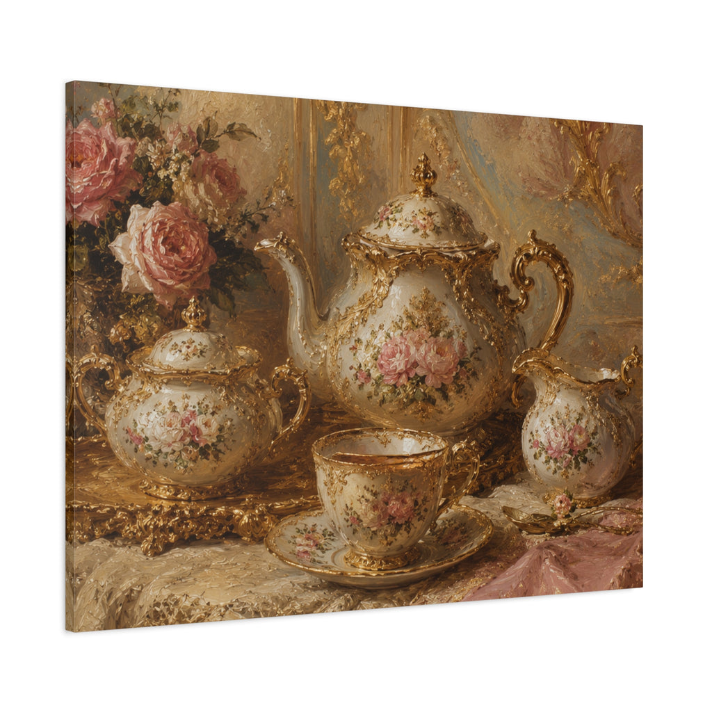 Rococo Tea Set Canvas Wall Art Print, Feminine Wall Hanging Decor, Mary Antoinette Royalty, Home Decor, Dining Room Elegant Art, Home Gift