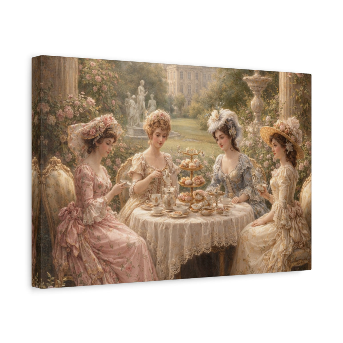Victorian Ladies Tea Party Canvas Wall Art Print, Feminine Wall Hanging Decor, Vintage 1800's Ladies, Home Decor, Gift for Her, Elegant Art