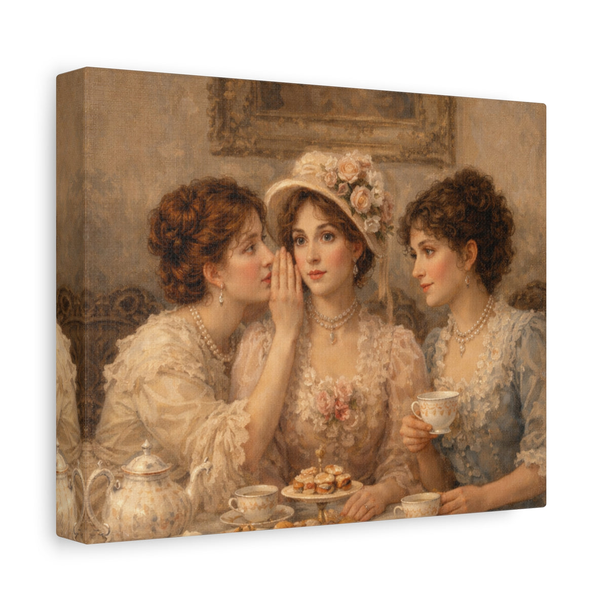 Vintage Ladies Tea Party Canvas Wall Art Print, Feminine Wall Hanging Decor, Victorian 1800's Ladies, Home Decor, Gift for Her, Elegant Art