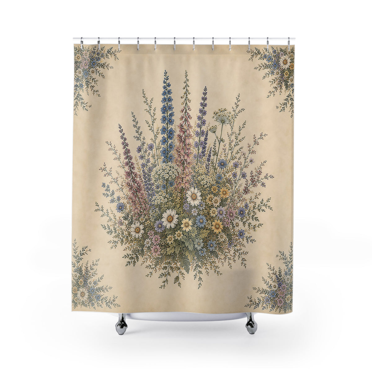 Pastel Wildflowers Shower Curtain, English Garden Bathroom Decor, French Country Cottage, Shabby Chic, Floral Housewarming Wedding Gift