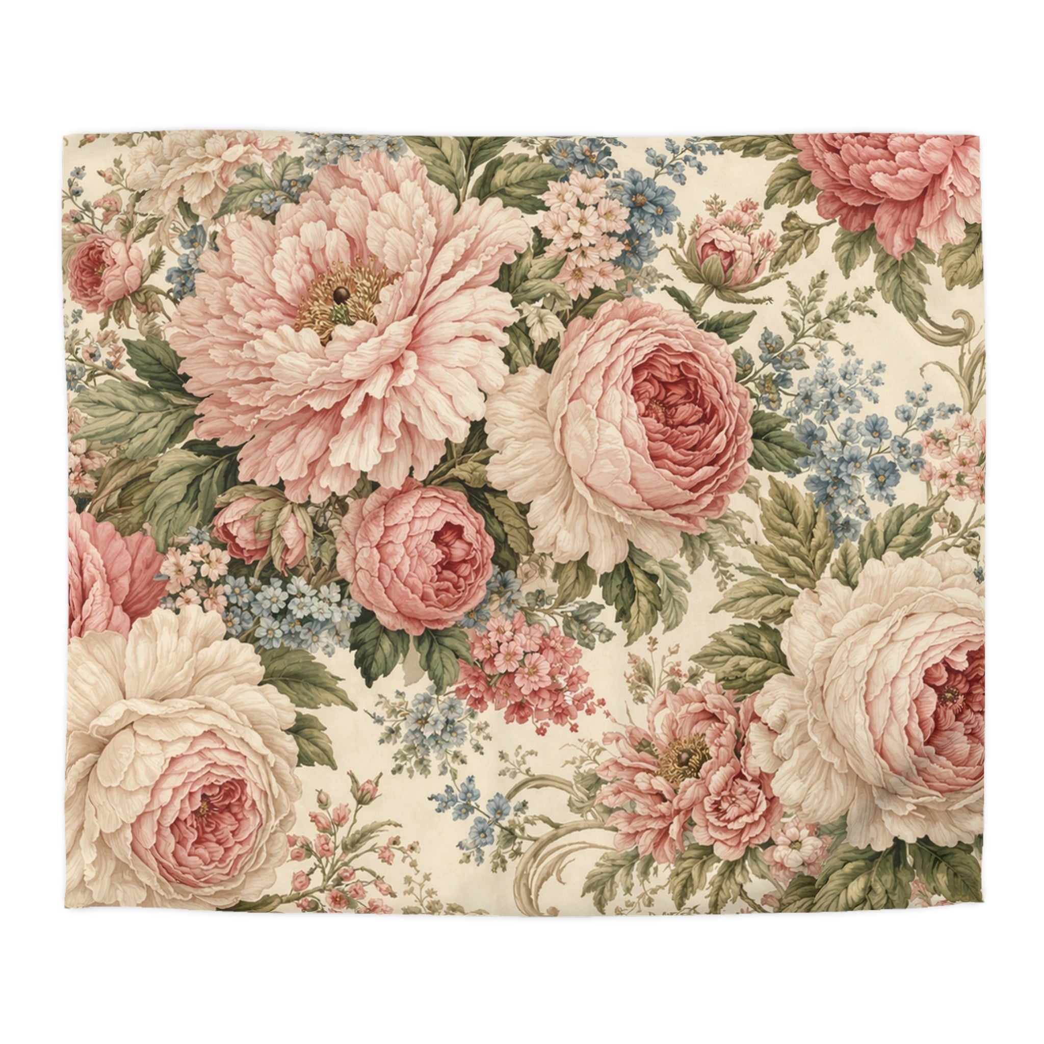Chateaucore Soft Pink Peonies Roses Duvet Cover Set Floral Vintage Style Bedding Shabby Chic Victorian Queen King Twin French Romantic Bed