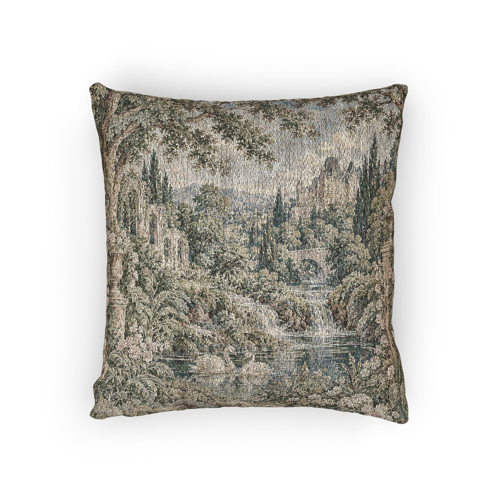 rench Verdure Woven Tapestry Pillow – Chateau Garden Swan Accent Pillow – French Country Chateaucore Decor