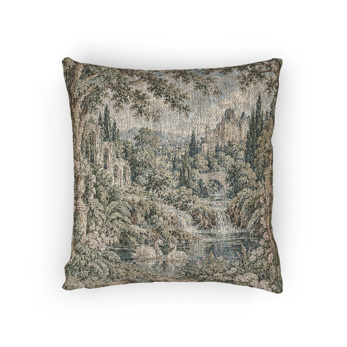 rench Verdure Woven Tapestry Pillow – Chateau Garden Swan Accent Pillow – French Country Chateaucore Decor