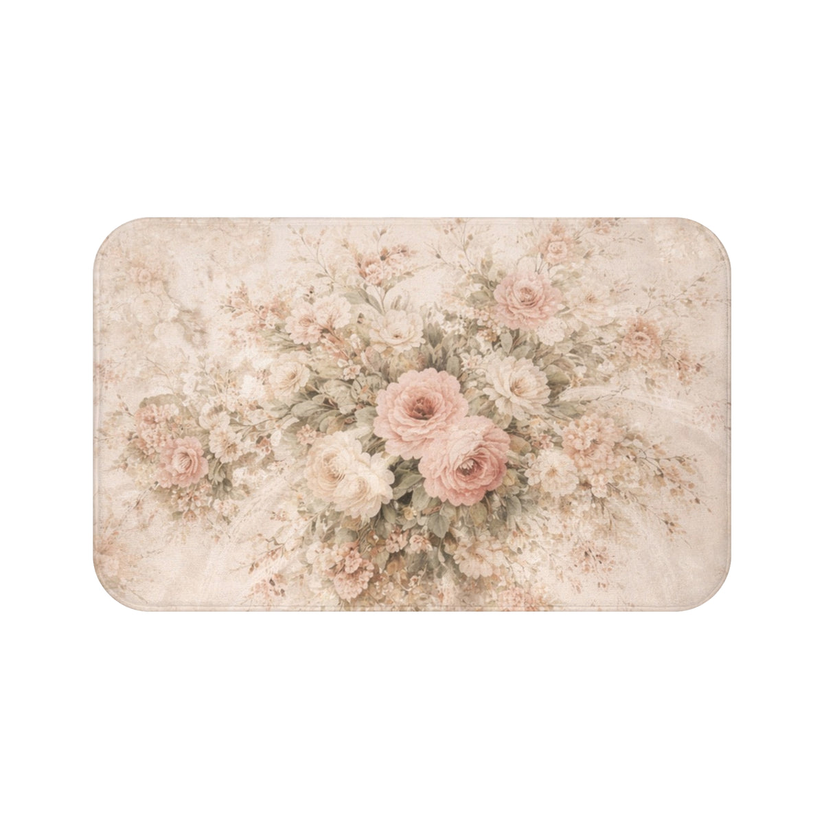 Blush Rose Garden Memory Foam Bathmat – Vintage French Country Floral, Shabby Chic Romantic Chateaucore Bathroom Decor
