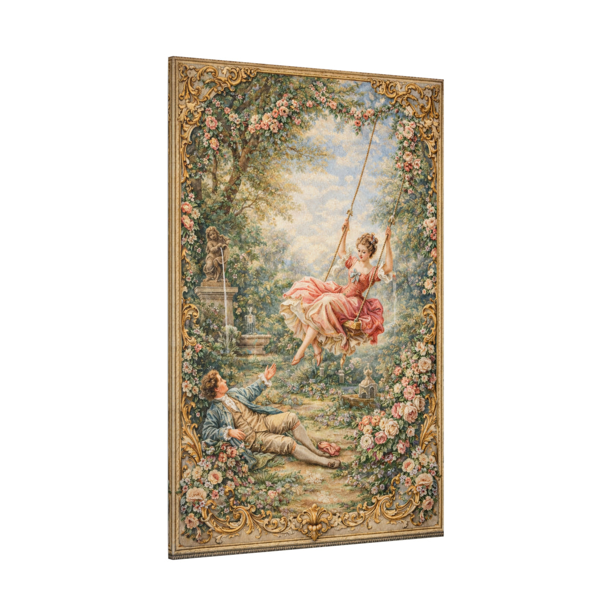Victorian Lady on a Swing Canvas Wall Art Print, Rococo Wall Hanging Decor, Vintage Ladies, French Country Shabby Chic Decor, Home Wedding Gift