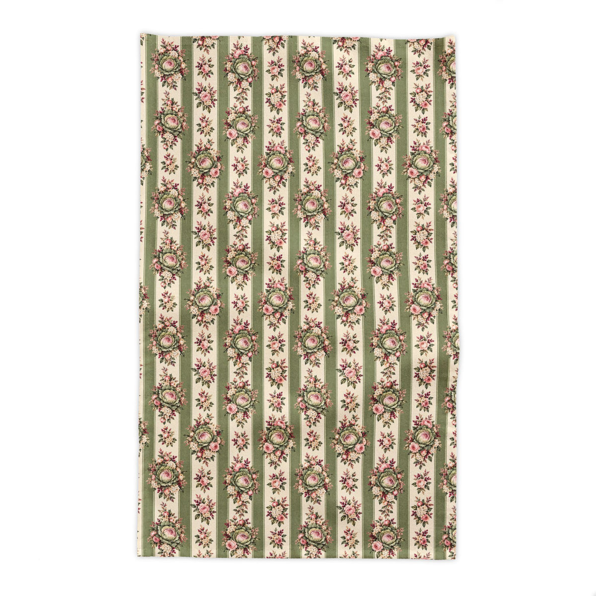 Vintage Cabbages Roses Floral Stripe Tablecloth, Square Rectangle Cottagecore Sage Green Blush Pink Shabby Chic Dining Linen