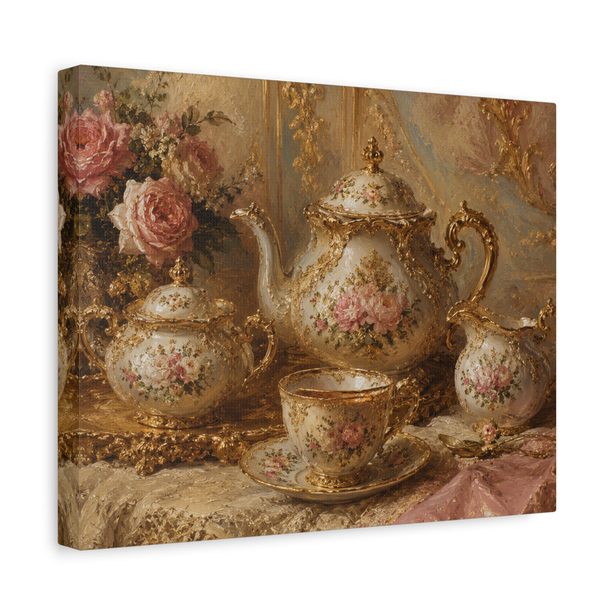 Rococo Tea Set Canvas Wall Art Print, Feminine Wall Hanging Decor, Mary Antoinette Royalty, Home Decor, Dining Room Elegant Art, Home Gift