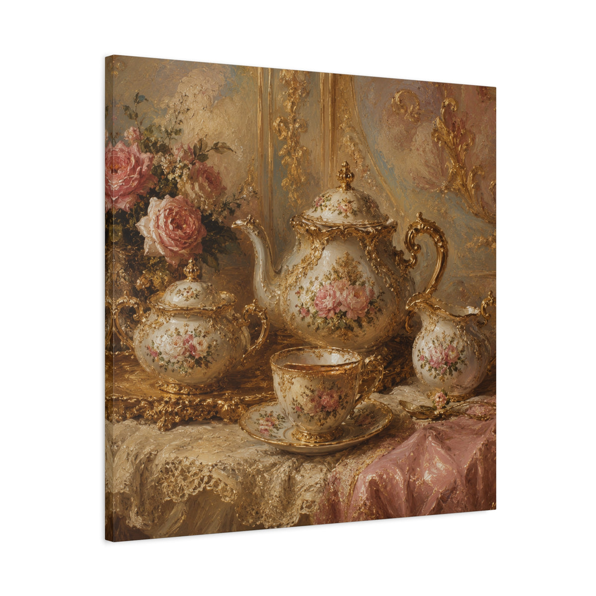 Rococo Tea Set Canvas Wall Art Print, Feminine Wall Hanging Decor, Mary Antoinette Royalty, Home Decor, Dining Room Elegant Art, Home Gift