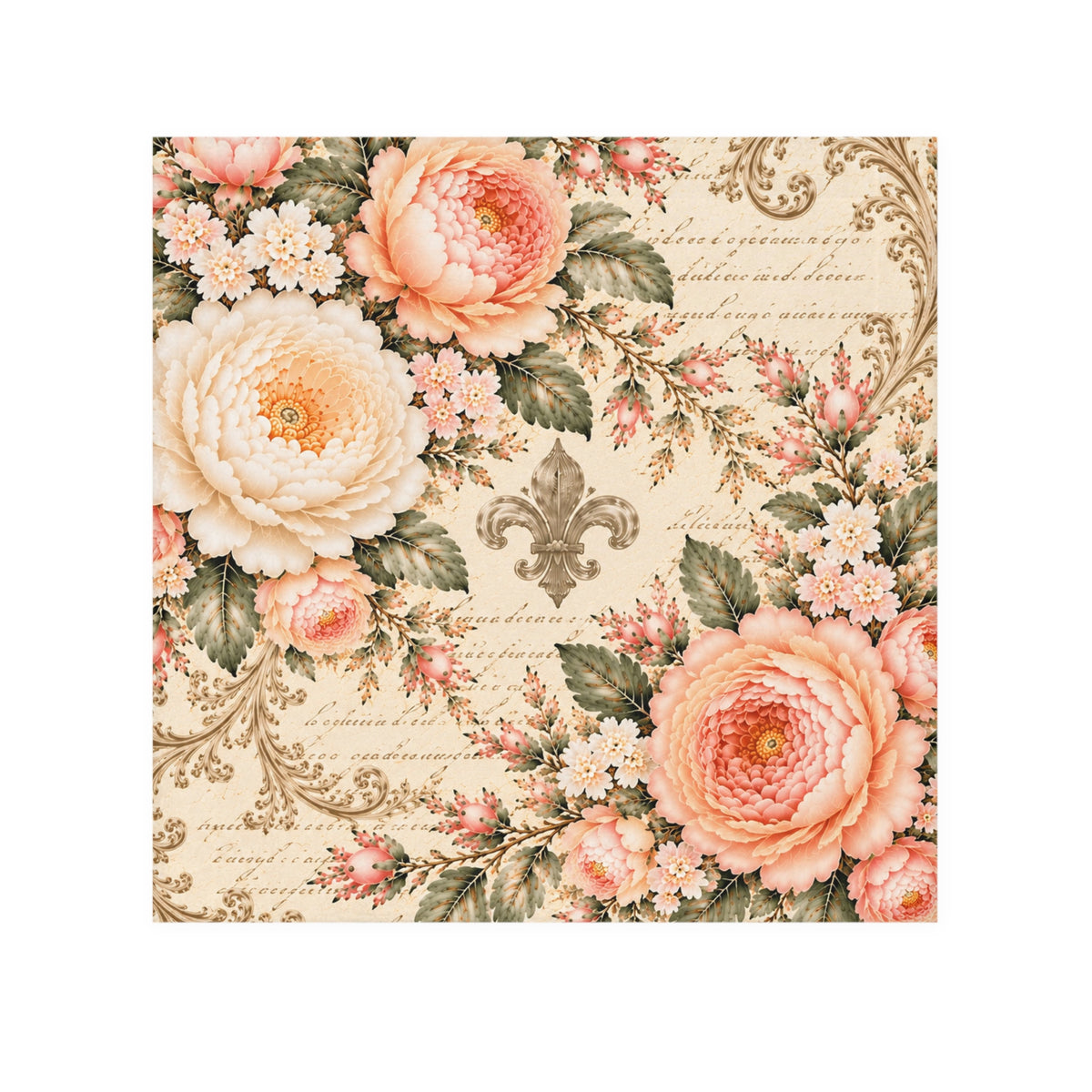Peach Rose Château Washcloth, Fleur de Lis French Country Script Peach Floral Face Cloth, Soft Sage Chateaucore Bathroom Decor