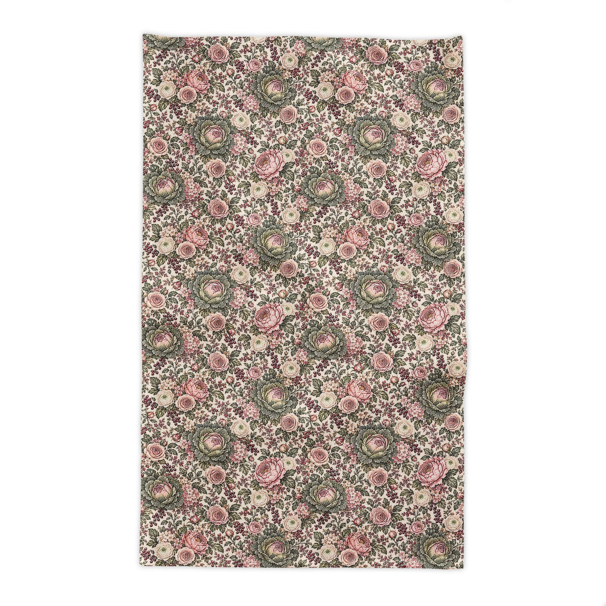Blush Pink Sage Cabbage Rose Garden Tablecloth – Square Rectangle French Country Floral Botanical Shabby Chic Dining Table Linen
