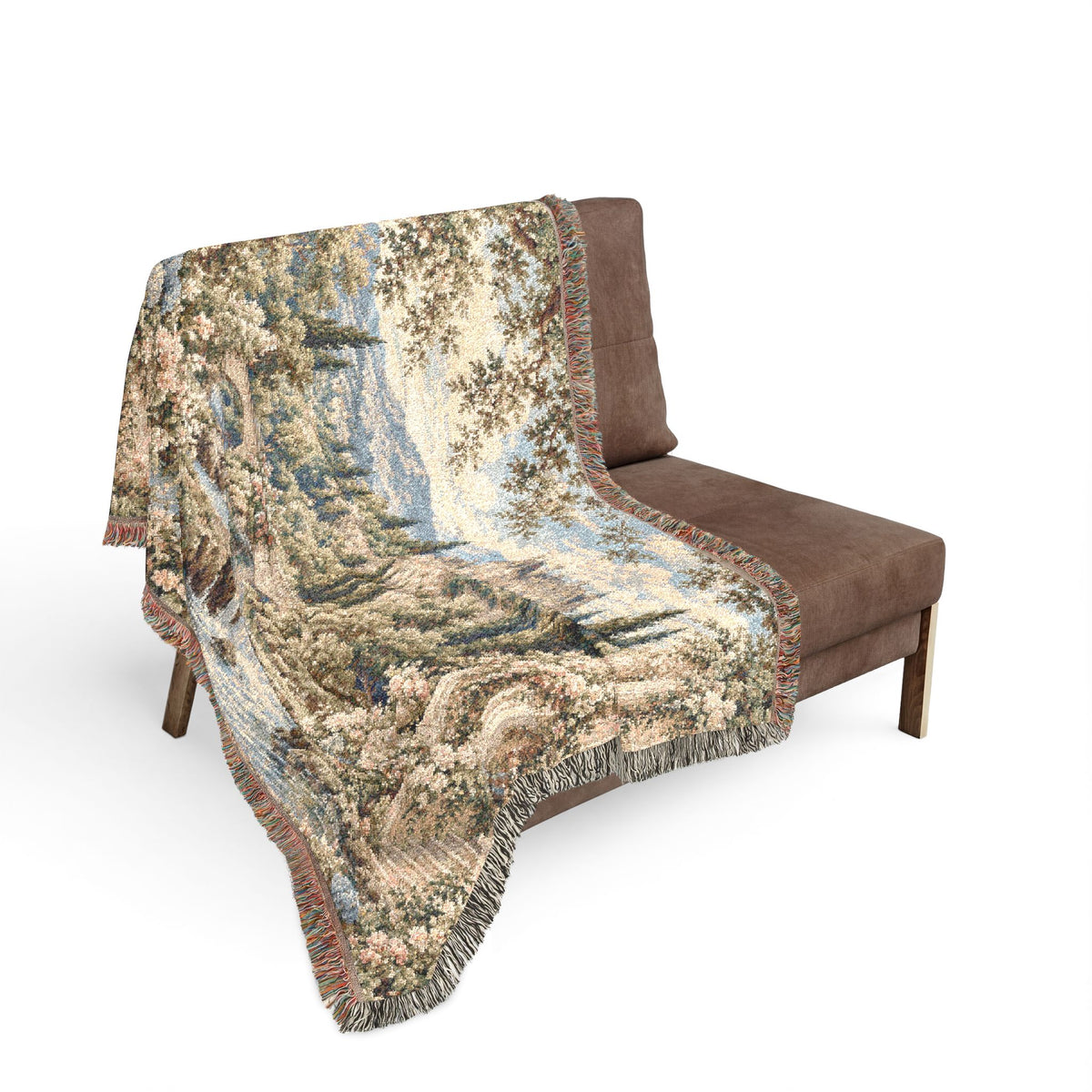 French Verdure Chateau Woven Blanket – Romantic Castle Garden Tapestry Throw, French Country Cottagecore Decor