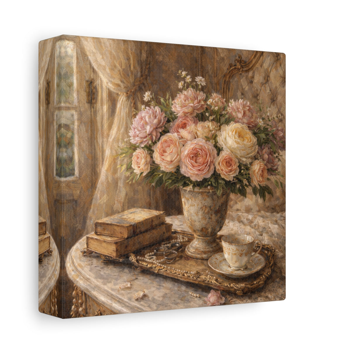 French Country Books Roses Canvas Wall Art Print, Chateaucore Floral Wall Hanging Decor, Victorian Romantic Home Decor, Gift Mom Grandma