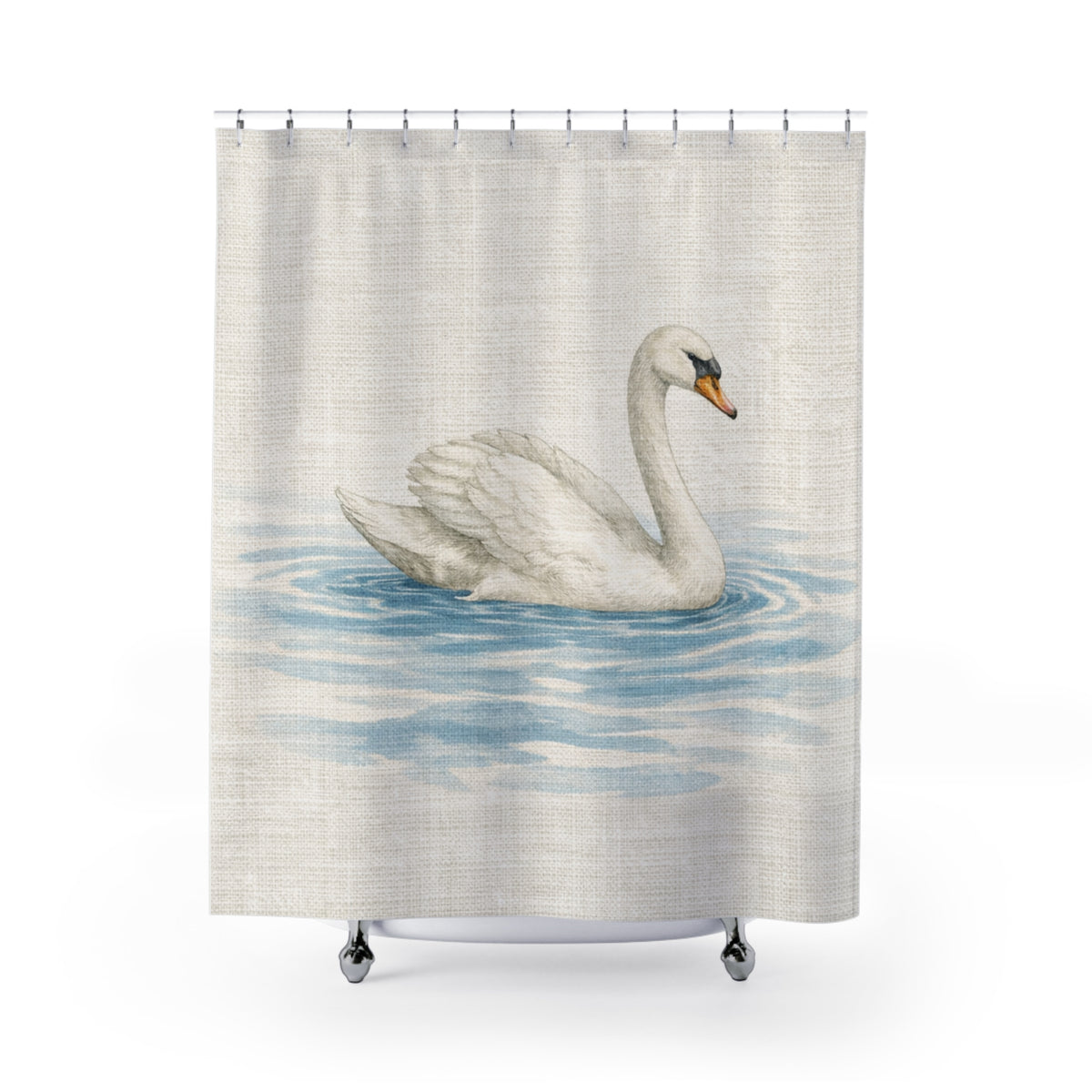 Faux Linen Swan Shower White Blue Curtain, Victorian Bathroom Decor, French Country Cottage, Shabby Chic, Housewarming Wedding Gifts