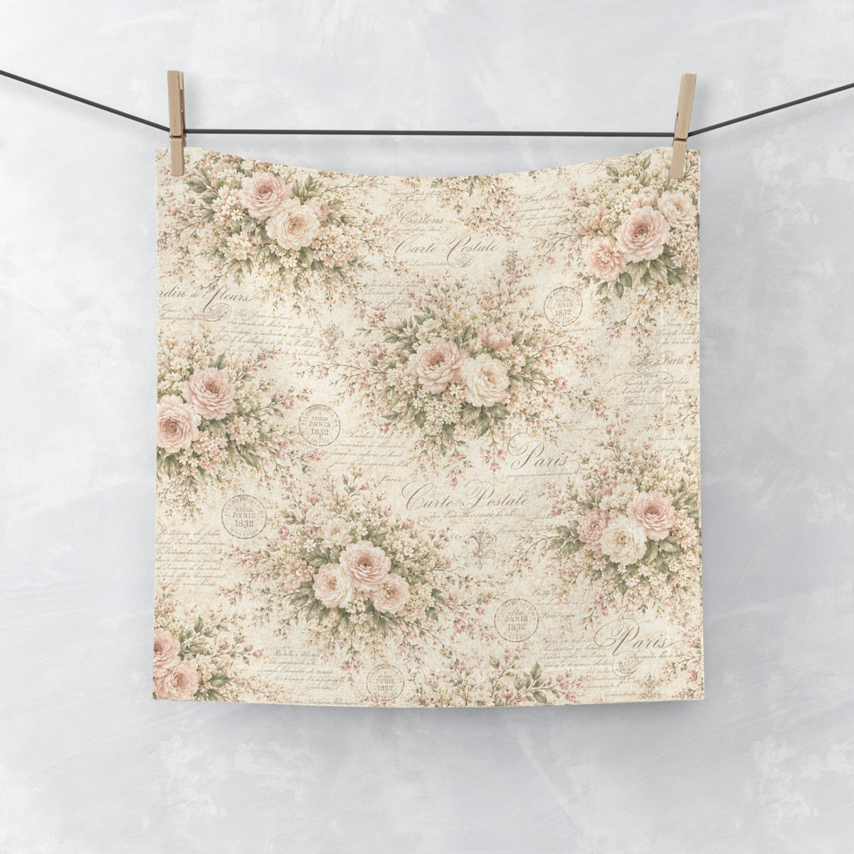 Love Letter Chateau Washcloth, Soft Blush Pink Cream Face Cloth, French Country Script Shabby Chic Victorian Cottagecore Bathroom Decor