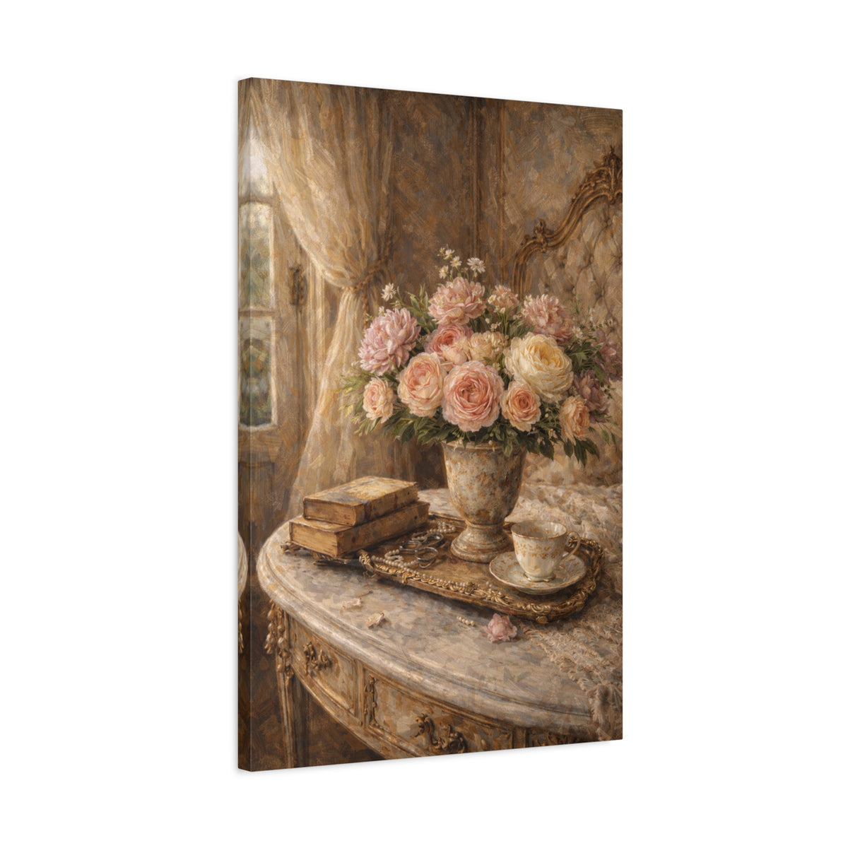 French Country Books Roses Canvas Wall Art Print, Chateaucore Floral Wall Hanging Decor, Victorian Romantic Home Decor, Gift Mom Grandma