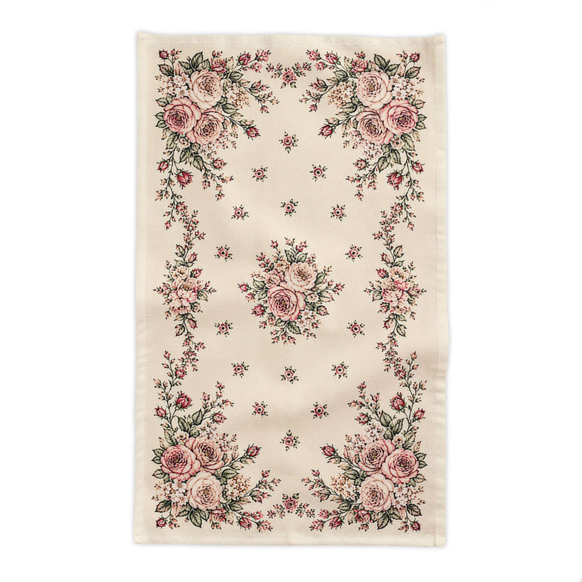 Victorian Blush Rose Floral Tablecloth 100% Cotton Twill, Pink & Ivory Shabby Chic French Country Table Linen, 58x58 or 58x102