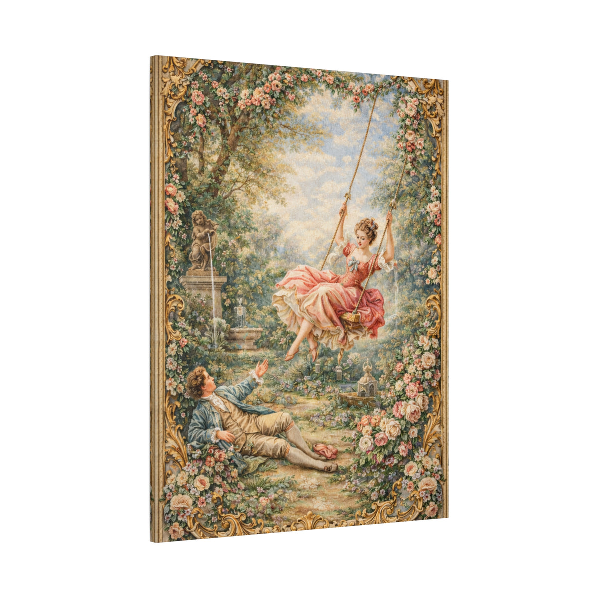 Victorian Lady on a Swing Canvas Wall Art Print, Rococo Wall Hanging Decor, Vintage Ladies, French Country Shabby Chic Decor, Home Wedding Gift