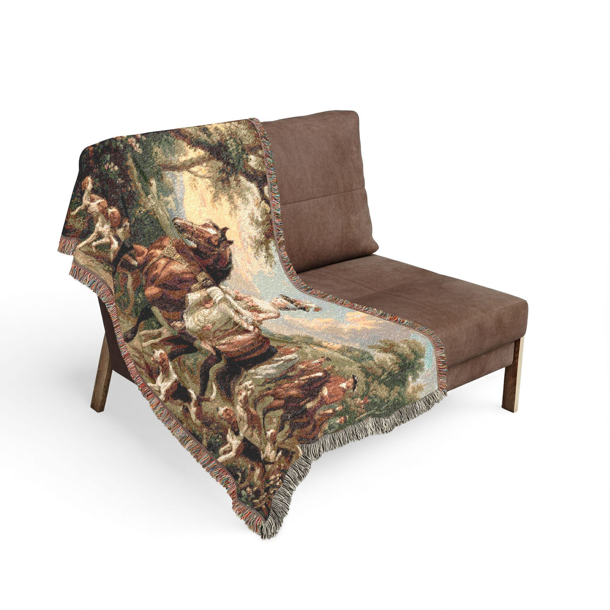 The Chateau Equestrian Hunt Woven Tapestry Blanket – Victorian Horseback Riding Scene, French Country Wall Hanging, English Manor & Grandmillennial Decor