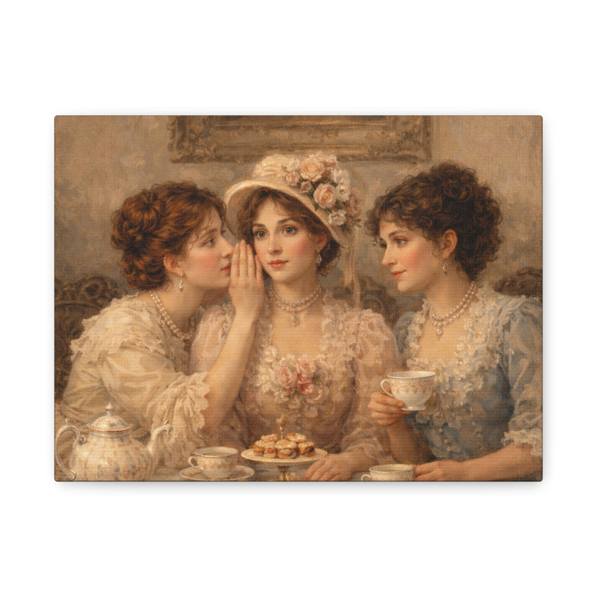 Vintage Ladies Tea Party Canvas Wall Art Print, Feminine Wall Hanging Decor, Victorian 1800's Ladies, Home Decor, Gift for Her, Elegant Art