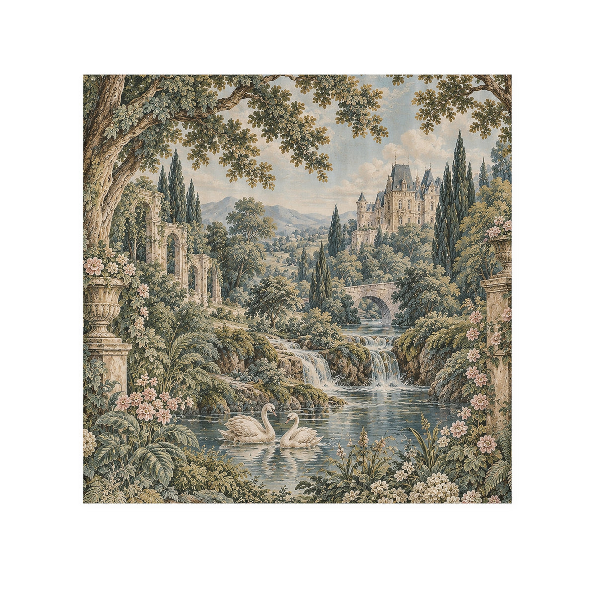Romantic Swan Lake Face Towel — Vintage Garden Scenic Washcloth