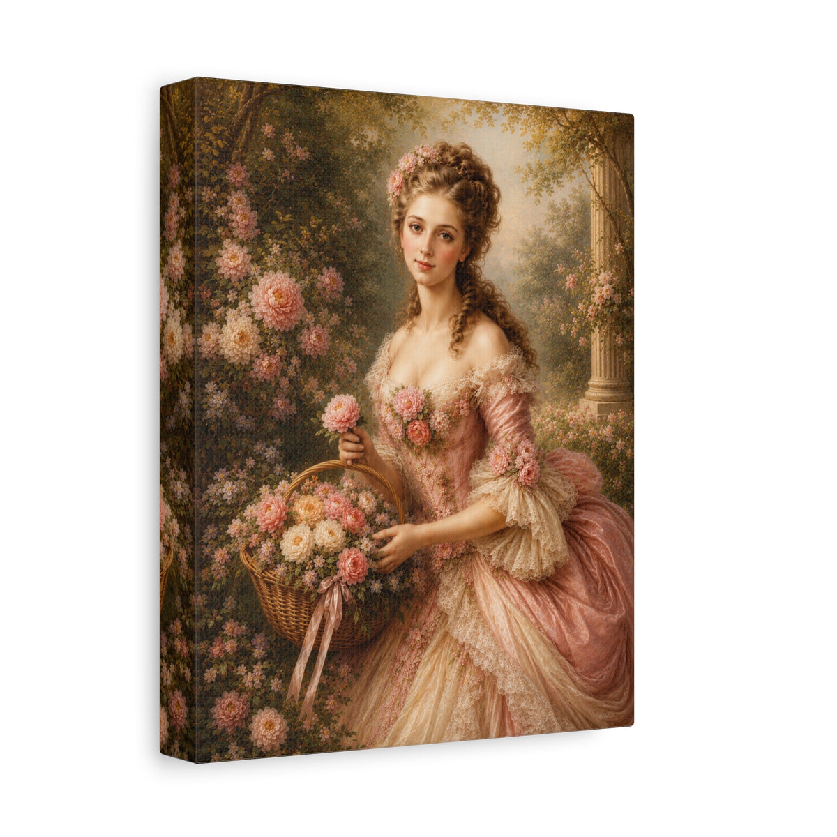 Victorian Pink Lady Roses Canvas Wall Art Print, Feminine Wall Hanging Decor, Vintage 1800's Ladies, Home Decor, Gift for Her, Elegant Art