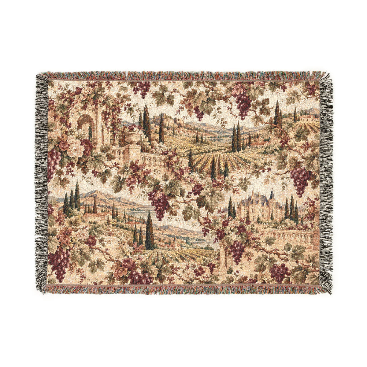 Burgundy French Vineyard Tapestry Woven Blanket – Chateau Garden Throw, Old World French Country Decor