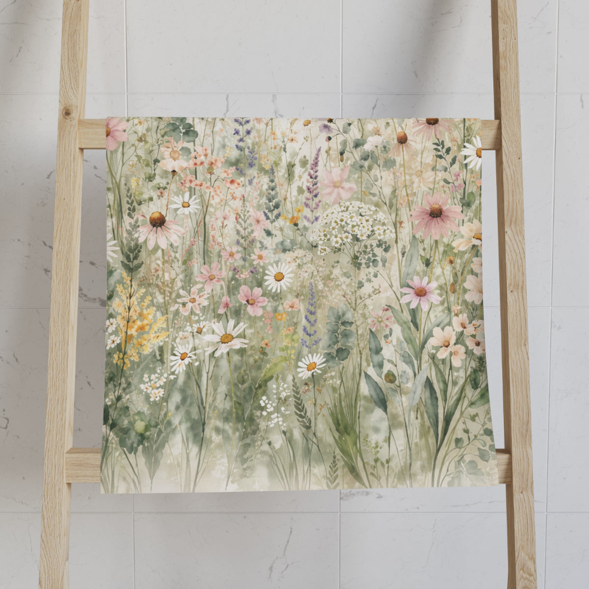 Watercolor Wildflower Garden Hand Towel, French Country Botanical Floral Towel, Shabby Chic Cottagecore Meadow Bathroom Decor