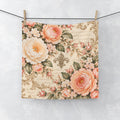 Peach Rose Château Washcloth, Fleur de Lis French Country Script Peach Floral Face Cloth, Soft Sage Chateaucore Bathroom Decor