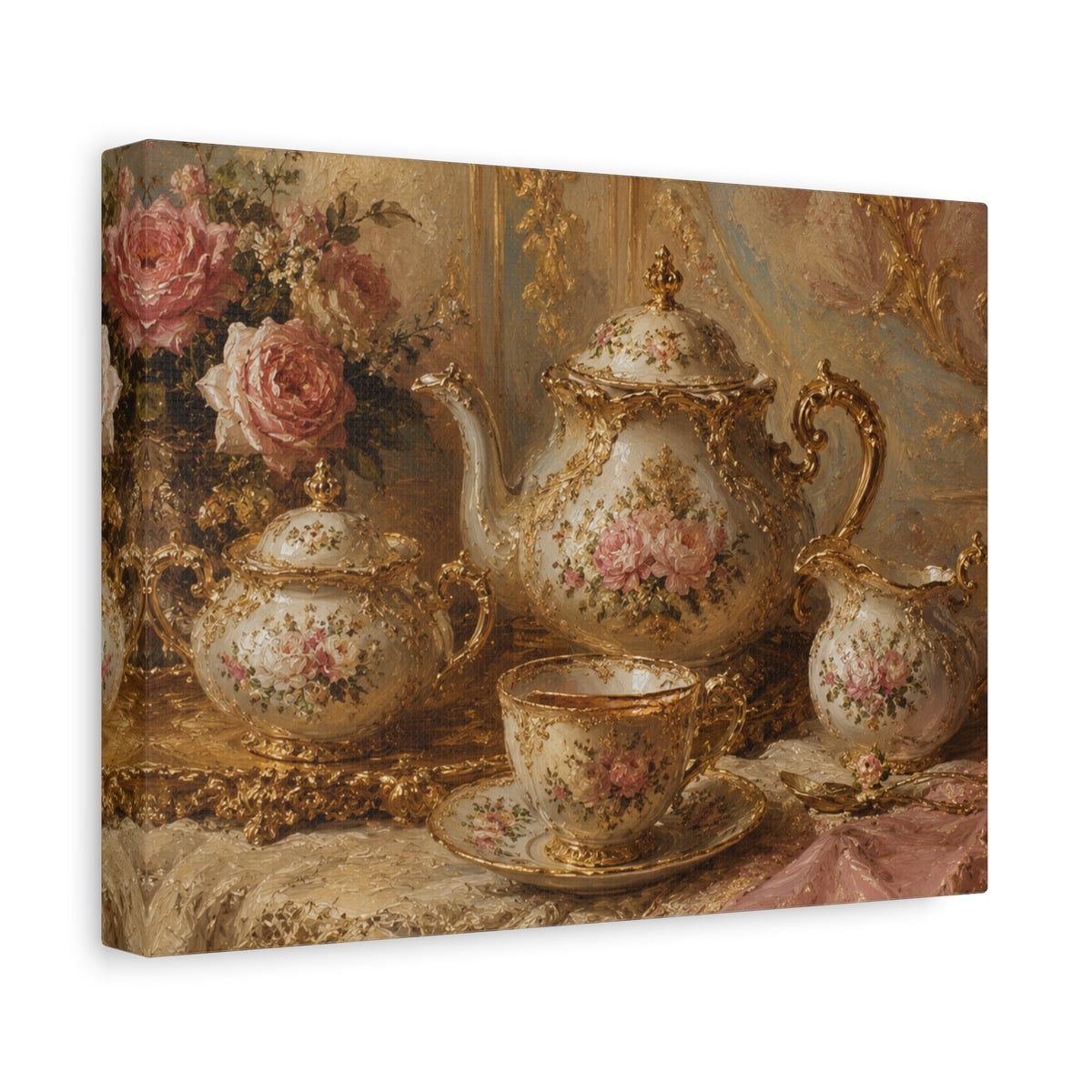 Rococo Tea Set Canvas Wall Art Print, Feminine Wall Hanging Decor, Mary Antoinette Royalty, Home Decor, Dining Room Elegant Art, Home Gift