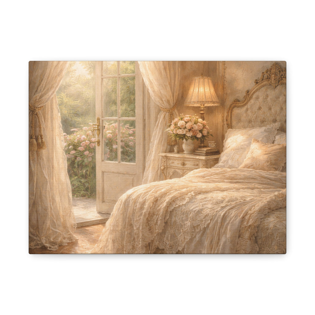 Elegant French Bedroom Canvas Wall Art Print, Chateaucore Feminine Wall Hanging Decor, Shabby Chic Victorian Romantic Home Decor