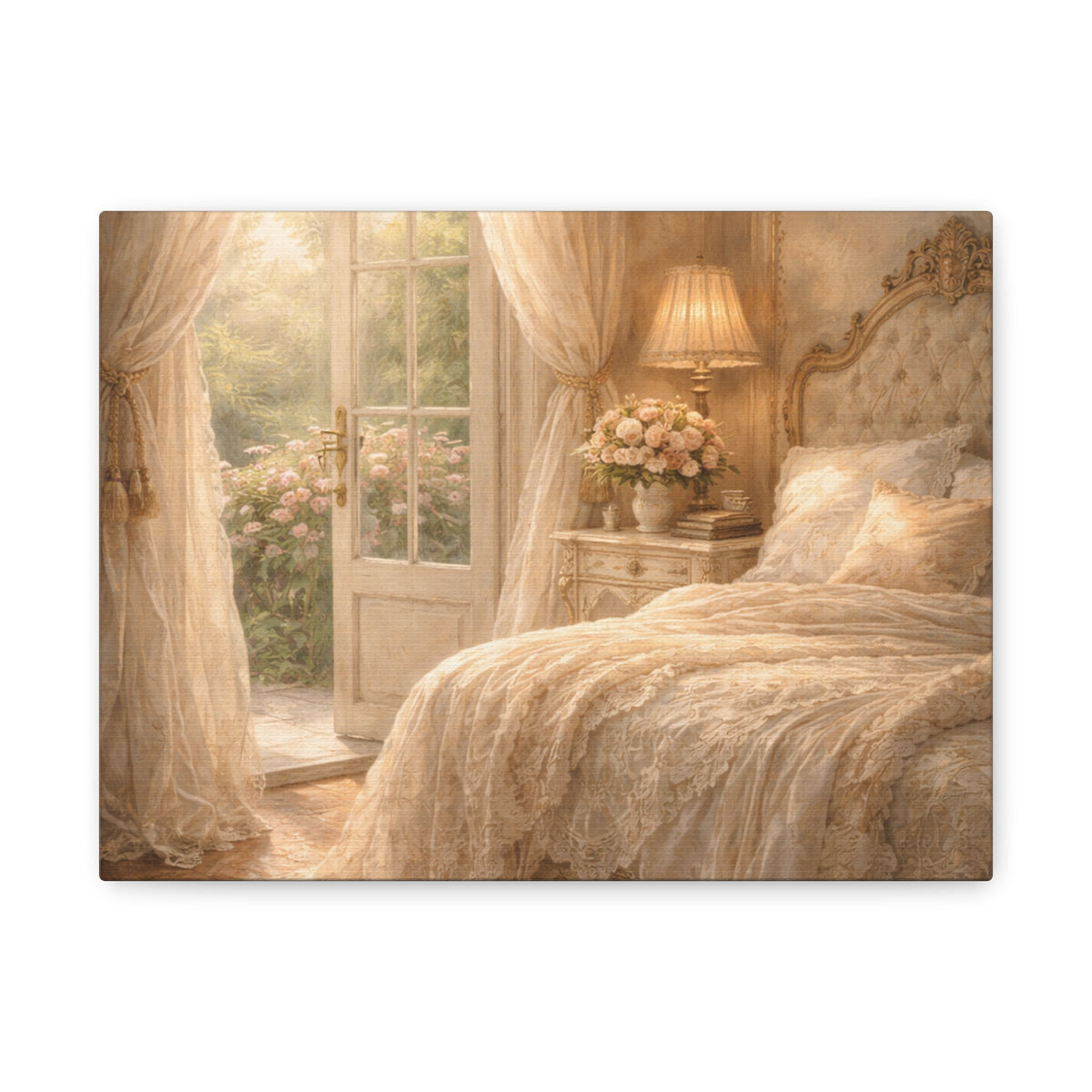 Elegant French Bedroom Canvas Wall Art Print, Chateaucore Feminine Wall Hanging Decor, Shabby Chic Victorian Romantic Home Decor