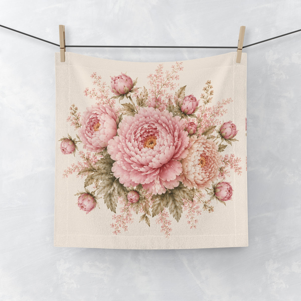 Victorian Pink Peony 5-Piece Bathroom Bundle – Shower Curtain, Memory Foam Bath Mats & Towel Set, French Country Chateaucore Decor