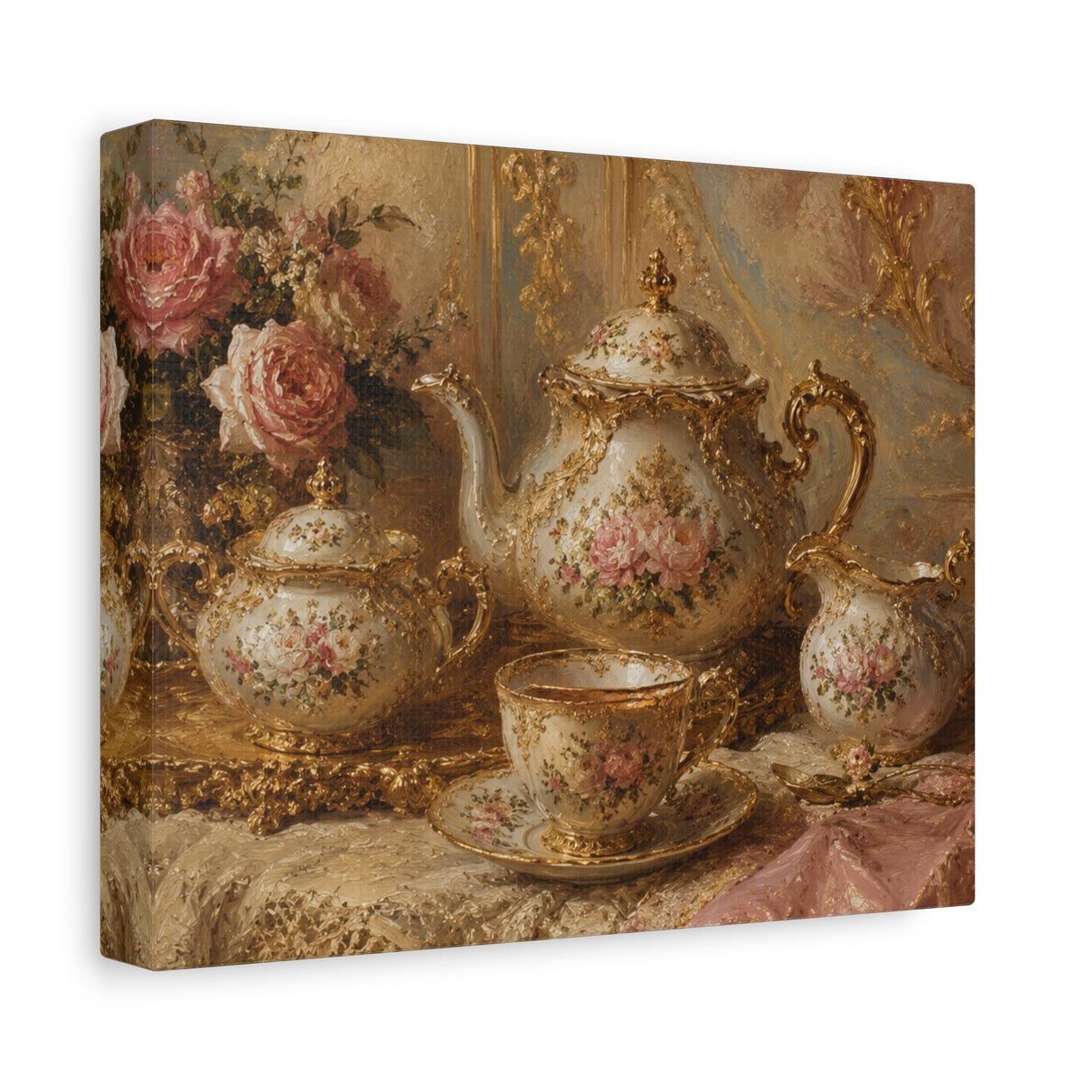 Rococo Tea Set Canvas Wall Art Print, Feminine Wall Hanging Decor, Mary Antoinette Royalty, Home Decor, Dining Room Elegant Art, Home Gift