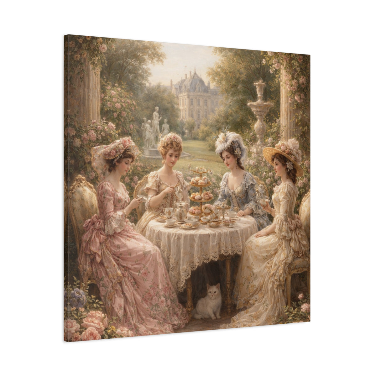 Victorian Ladies Tea Party Canvas Wall Art Print, Feminine Wall Hanging Decor, Vintage 1800's Ladies, Home Decor, Gift for Her, Elegant Art