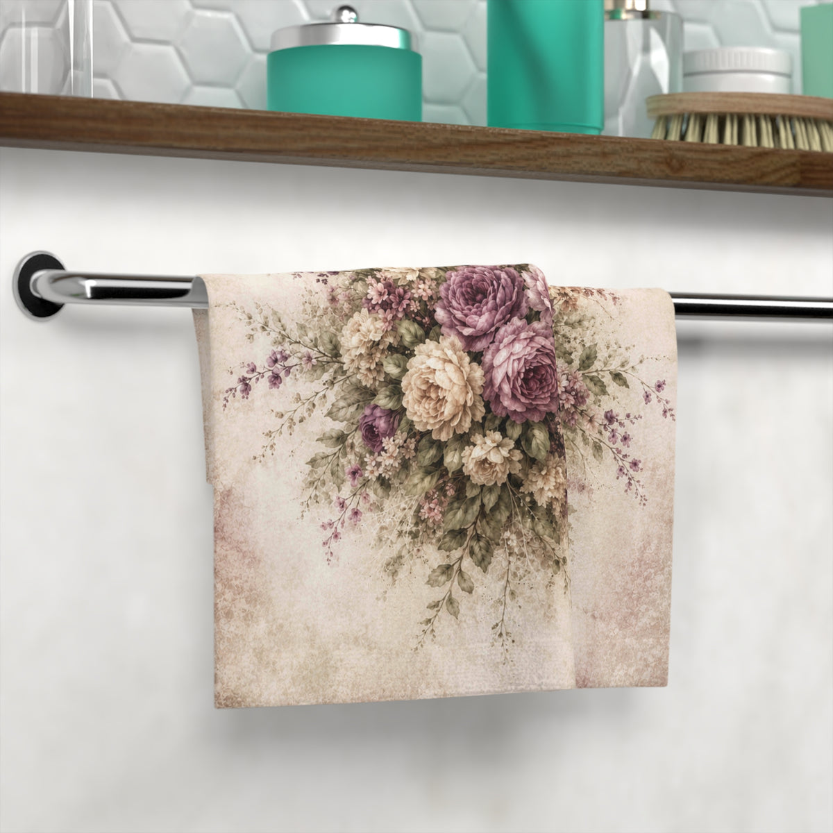 Vintage Mauve Rose Floral Washcloth, French Country Botanical Face Towel, Victorian Shabby Chic Cottagecore Bathroom Decor