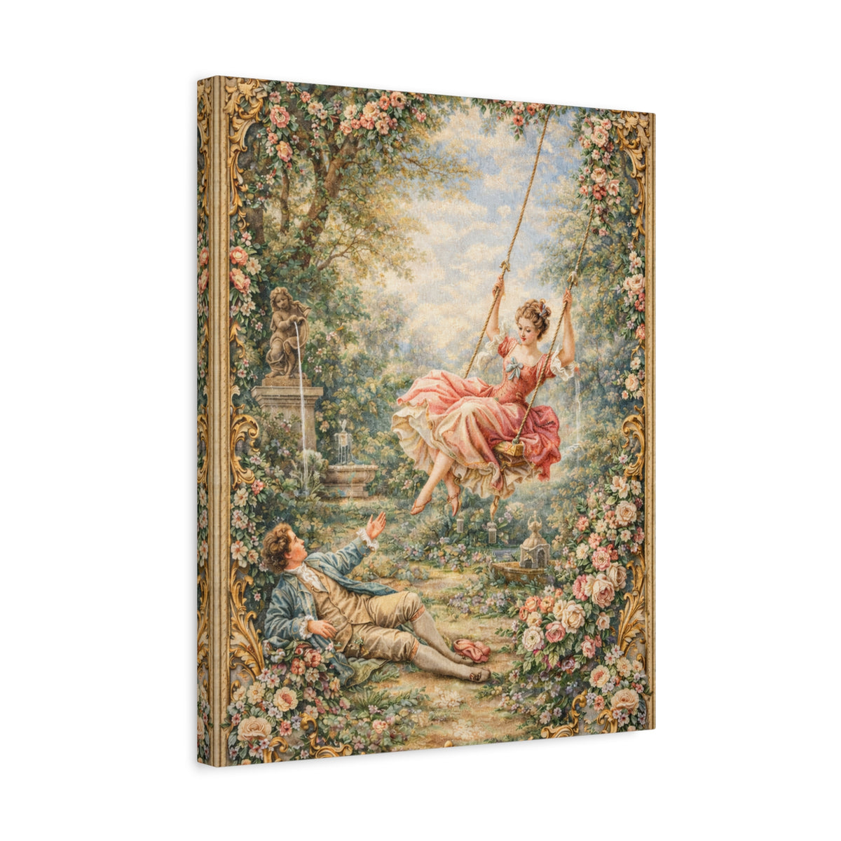 Victorian Lady on a Swing Canvas Wall Art Print, Rococo Wall Hanging Decor, Vintage Ladies, French Country Shabby Chic Decor, Home Wedding Gift