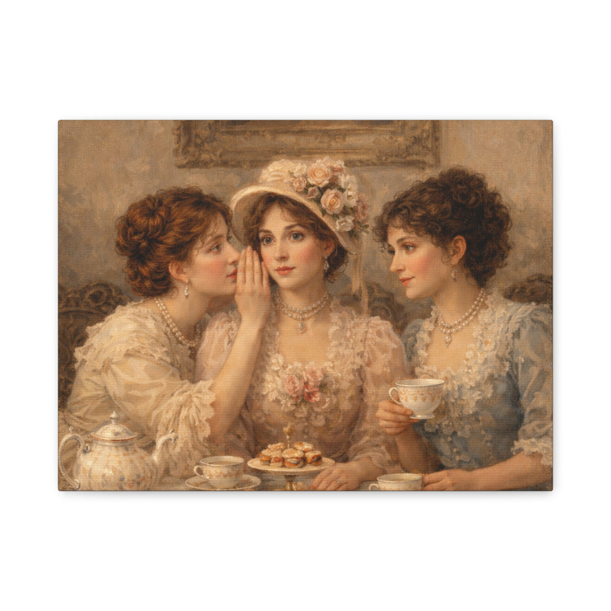 Vintage Ladies Tea Party Canvas Wall Art Print, Feminine Wall Hanging Decor, Victorian 1800's Ladies, Home Decor, Gift for Her, Elegant Art