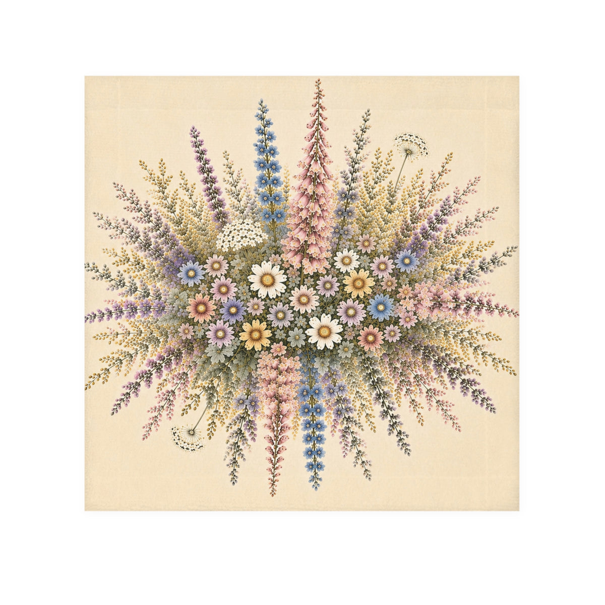 Wildflower Washcloth, Cottagecore Bathroom Face Wash Cloth, Botanical Floral, Pink Foxglove & Blue Delphinium English Garden French Country