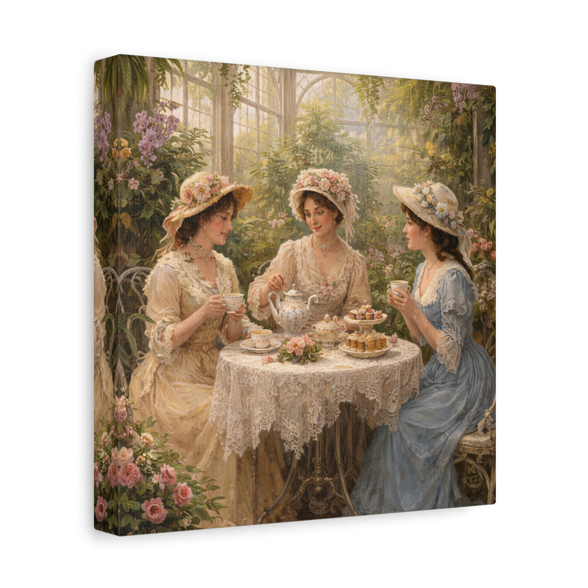 Vintage Ladies Tea Party Canvas Wall Art Print, Feminine Wall Hanging Decor, Victorian 1800's Ladies, Home Decor, Gift for Her, Elegant Art